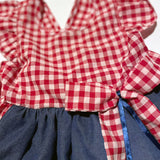 4 - 5 años (104 -110cm ) / Traje alemán para niñitas, vestido tradicional bávara rojo con delantal azul, / Kinder Dirndl mit Schürze