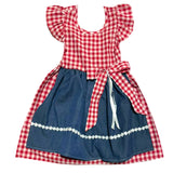 4 - 5 años (104 -110cm ) / Traje alemán para niñitas, vestido tradicional bávara rojo con delantal azul, / Kinder Dirndl mit Schürze
