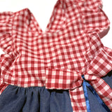 4 - 5 años (104 -110cm ) / Traje alemán para niñitas, vestido tradicional bávara rojo con delantal azul, / Kinder Dirndl mit Schürze