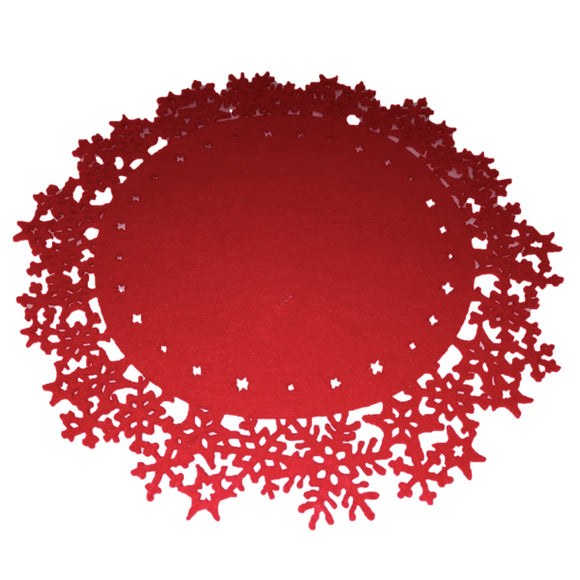 Deckchen Schneeflocke, aus Filz, rot  / Tapete con motivo de copo de nieve, de fieltro, rojo