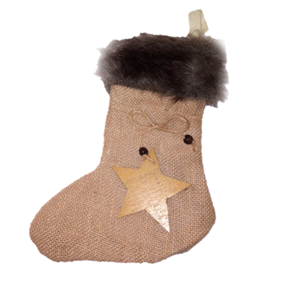 Nikolaus Stiefel/Socke aus Jute, mit Stern, 26cm / Calcetín para adviento, yute