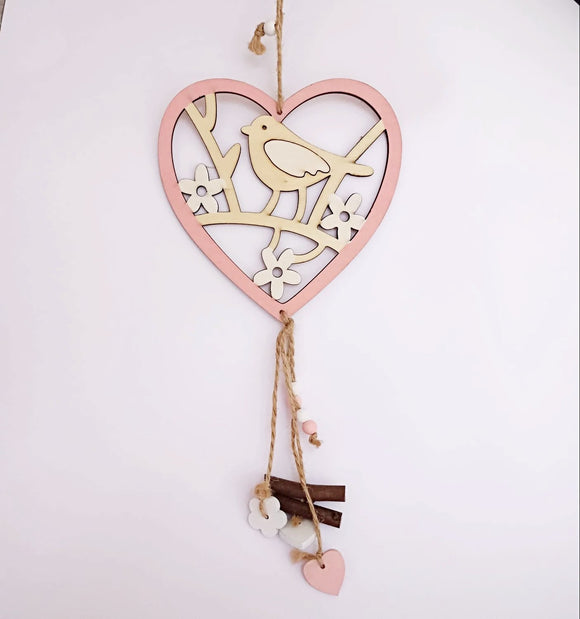 Deko-Hänger Herz mit Vogel und Blumen