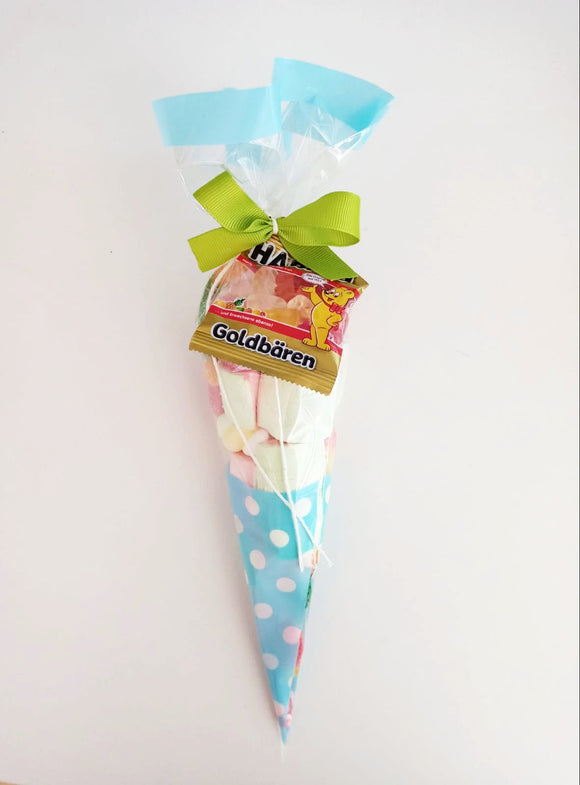Cono de dulces azul/ Mini-Schultüte mit Süßigkeiten blau
