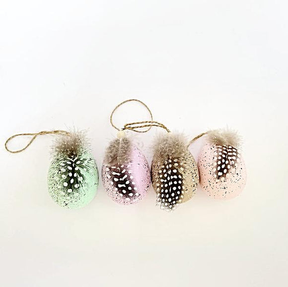 Deko-Hänger, Ostereier, echt mit Feder, 4er