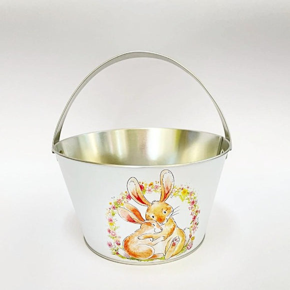 Blecheimer Ostern 19 x 14 x 11 cm / Balde de metal con conejitos
