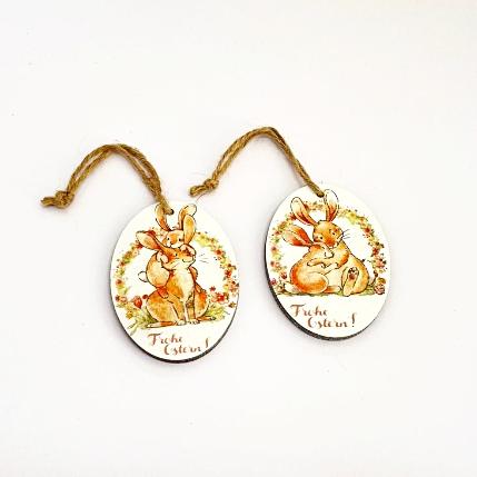 Deko-Eier zum Hängen, Holz, Frohe Ostern 2er Pack / Huevitos para colgar, de madera