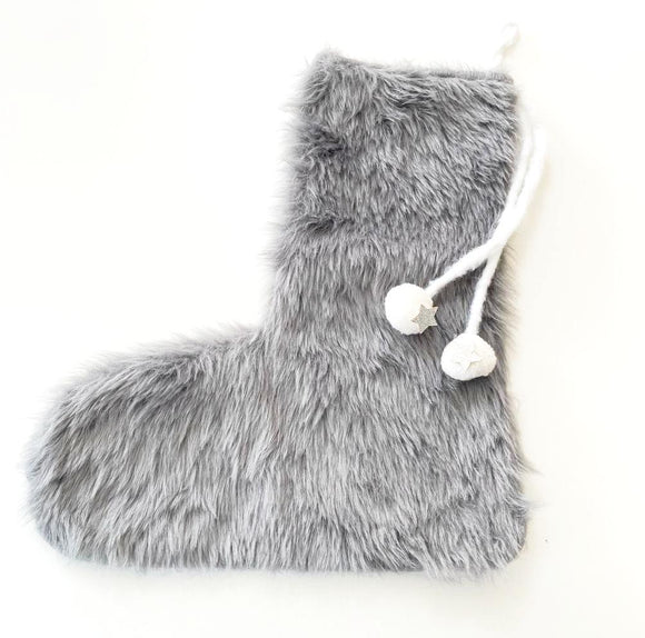 Nikolaus Stiefel/Socke aus Filz und Fell, grau 42cm / Calcetín para adviento gris