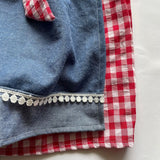 4 - 5 años (104 -110cm ) / Traje alemán para niñitas, vestido tradicional bávara rojo con delantal azul, / Kinder Dirndl mit Schürze