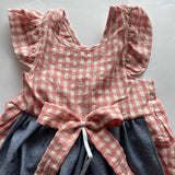 4 - 5 años (104 -110cm ) / Traje alemán para niñitas, vestido tradicional bávara rosa con delantal azul, / Kinder Dirndl mit Schürze