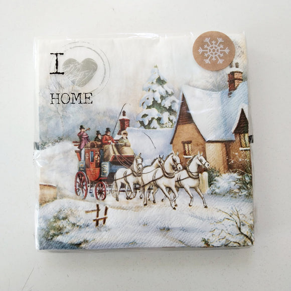 Servietten Weihnachten Kutsche Schneelandschaft, 3 lagig, 25cm, 20er / Servilletas navideñas