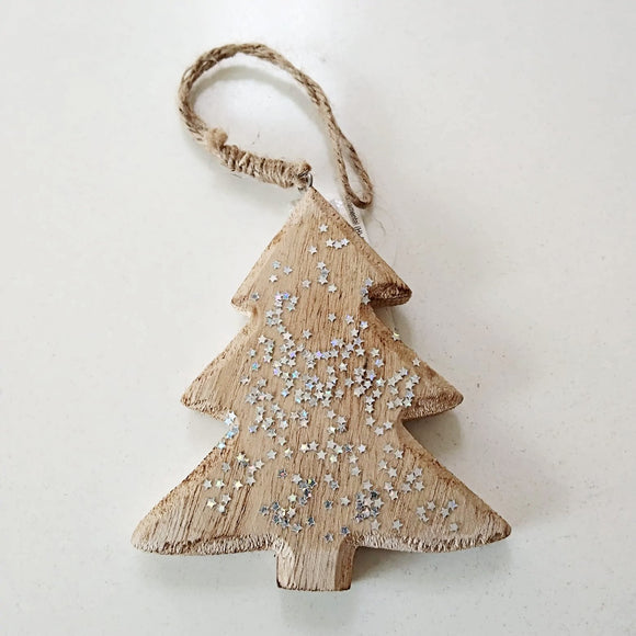 Deko-Hänger aus Holz, Weihnachtsbaum mit silber / Colgante de madera, Arbol