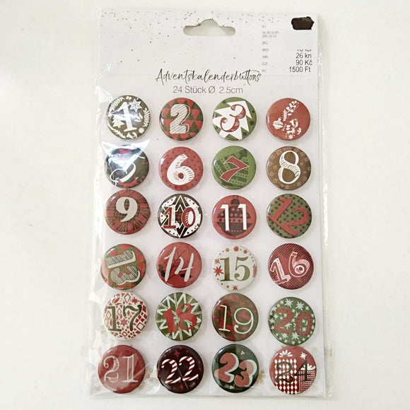 Aventskalenderbuttons 24 Stück, 2,5cm / Bontones para calendario de adviento