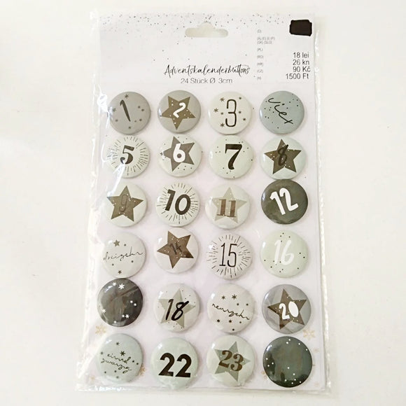 Aventskalenderbuttons 24 Stück, 3cm / Bontones para calendario de adviento