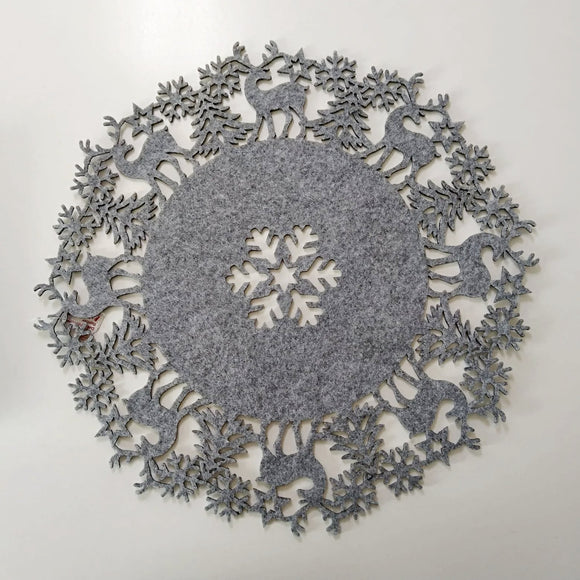 Deko Filzmatte Eiskristall, 38cm, grau / Individual de fieltro, cristal de hielo, gris