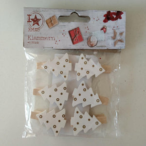 Klammern Holz weiß Tannenbaum 6er / Pinzas, Clip de madera, arbol blanco