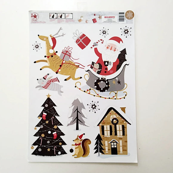 Fenstersticker Schlitten, Tannenbaum und Haus / Adhesivos navideños, Sticker para la ventana