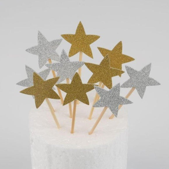 10x palillos para decoración de cupcakes y pasteles - Estrellas / Cupcake Topper - Herz, 10 Stück