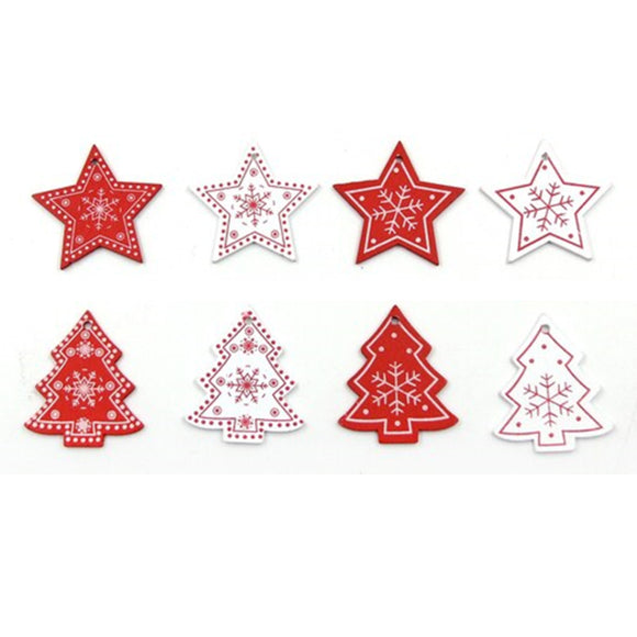 Colgantes de madera para navidad, MIX 8 unidades rojo y blanco / Hängedeko Weihnachten Holz rot, 8er Set und weiß