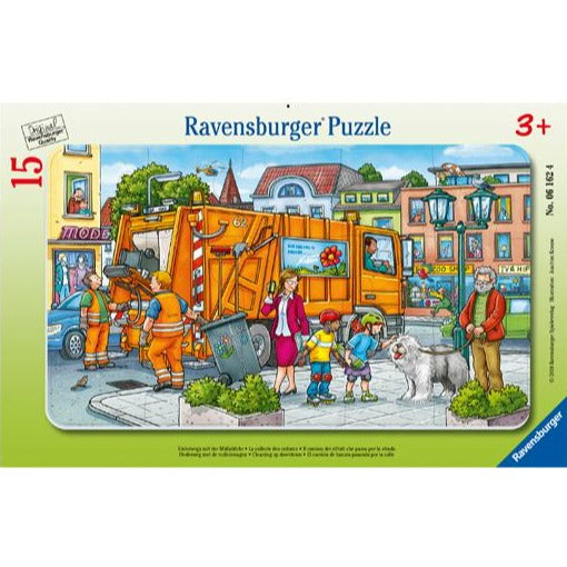 Ravensburger - Puzzle enmarcado - Limpiando la ciudad, 3+