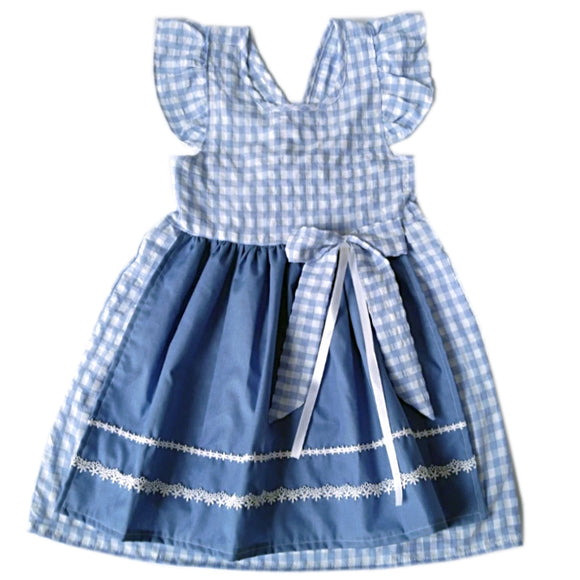 5 - 6 años (110-116cm) / Traje alemán para niñitas, vestido tradicional bávara con delantal, celeste / Kinder Dirndl mit Schürze