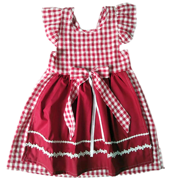 4 - 5 años (104-110 cm ) / Traje alemán para niñitas, vestido tradicional bávara con delantal, rojo / Kinder Dirndl mit Schürze
