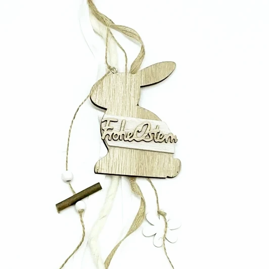 Hängedeko Hase - Frohe Ostern mit Wolle / Conejo de decoración colgante - madera con lana