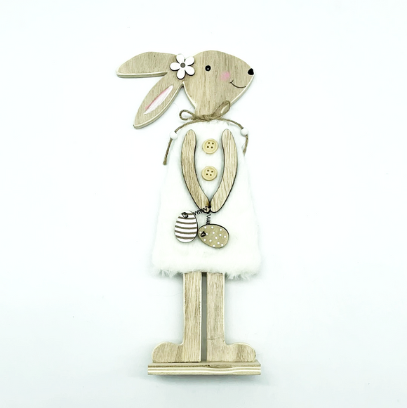 Deko Osterhase Holz mit mit Plüsch, beige / Conejo de Pascua de madera, con felpa