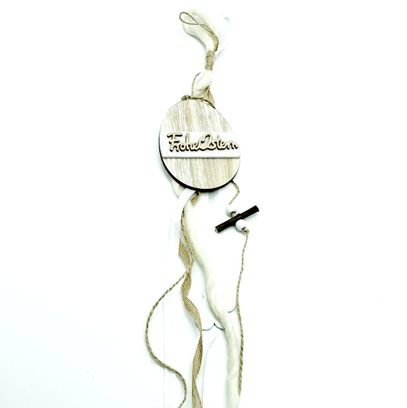 Hängedeko Ei - Frohe Ostern mit Wolle / Huevo decoración colgante, madera con lana