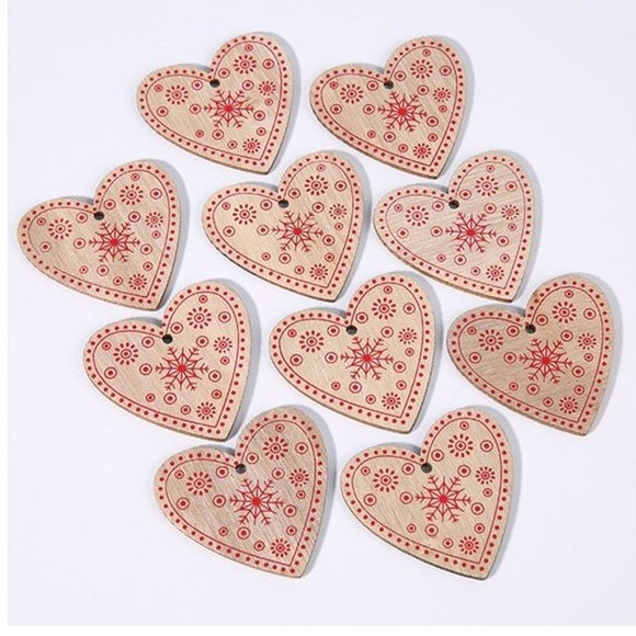 Colgantes de madera para navidad, 5 unidades, corazón rojo beige/ Hängedeko Weihnachten Holz rot natur, Herz 5er Set