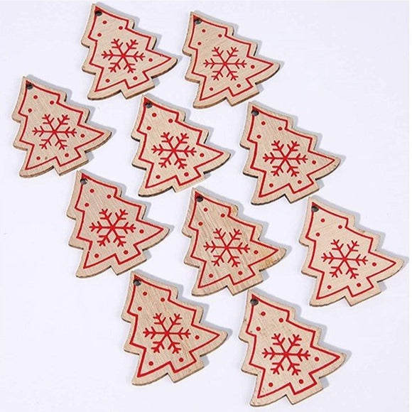 Colgantes de madera para navidad, 5 unidades, árbol de pascua, rojo beige/ Hängedeko Weihnachten Holz rot natur, Weihnachtsbaum, 5er Set