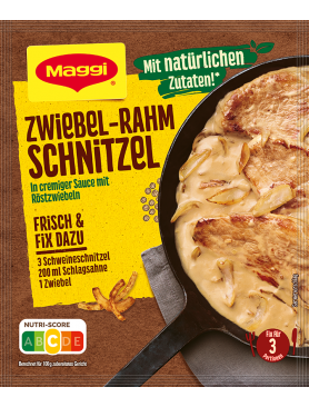 Maggi Fix für Zwiebel-Rahm Schnitzel / Mezcla de condimentos para Escalope de cebolla y crema